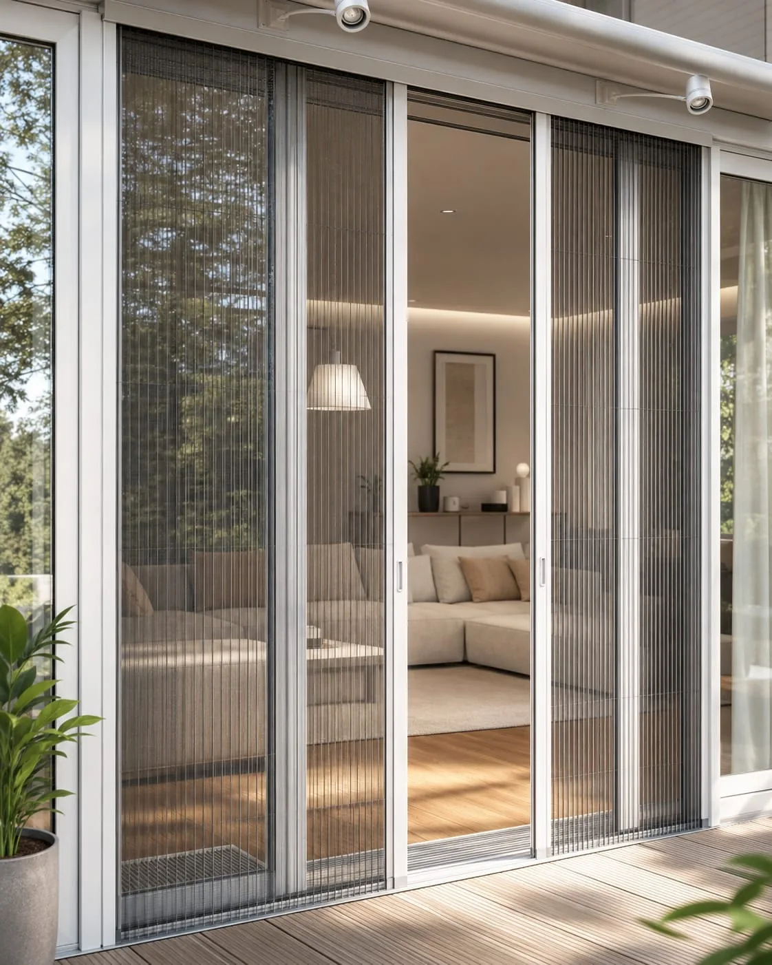 Glasfront mit Plissee-Elementen